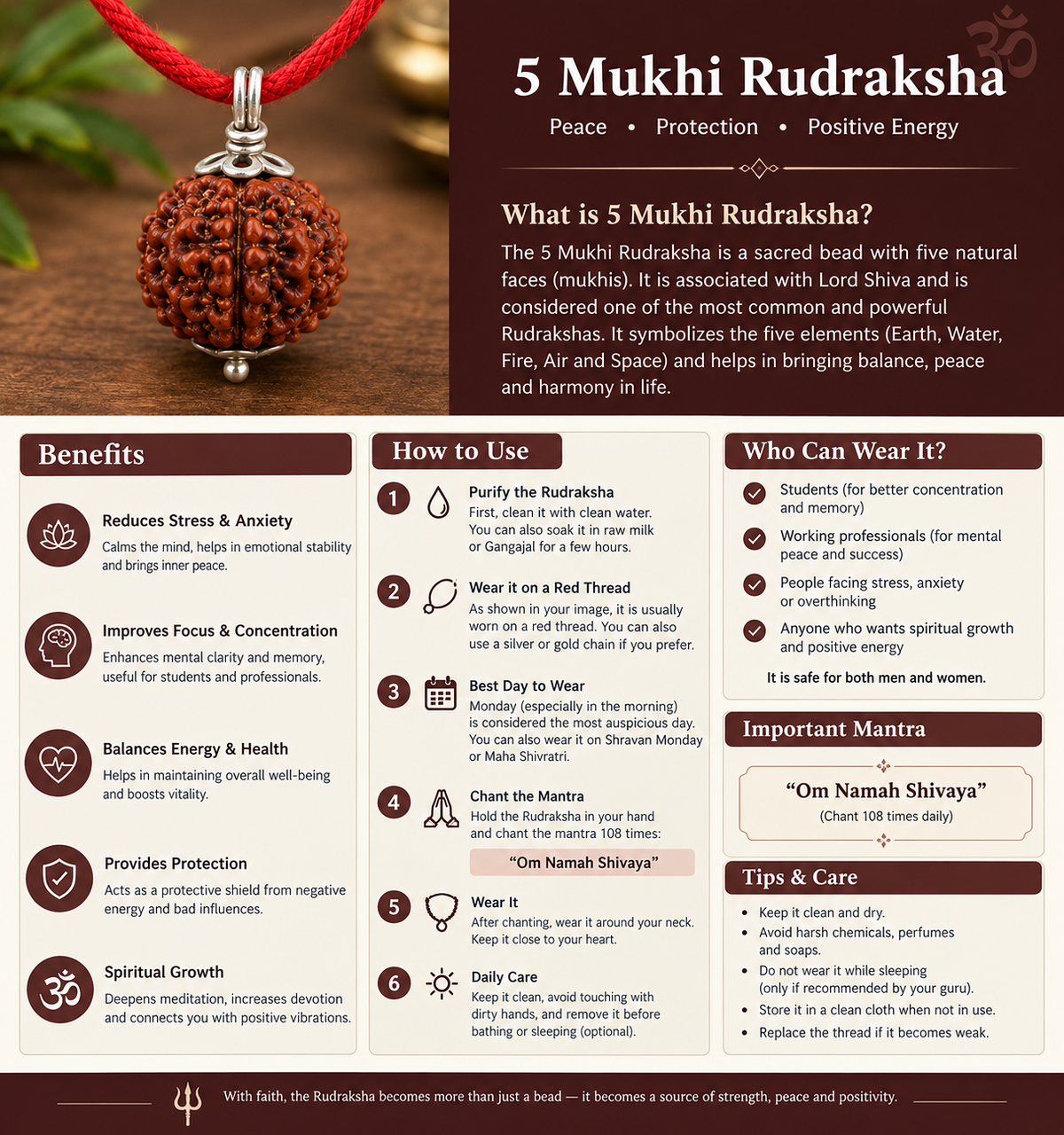 PALMA: 100% original  5 Mukhi Rudraksha – Spiritual Pendant