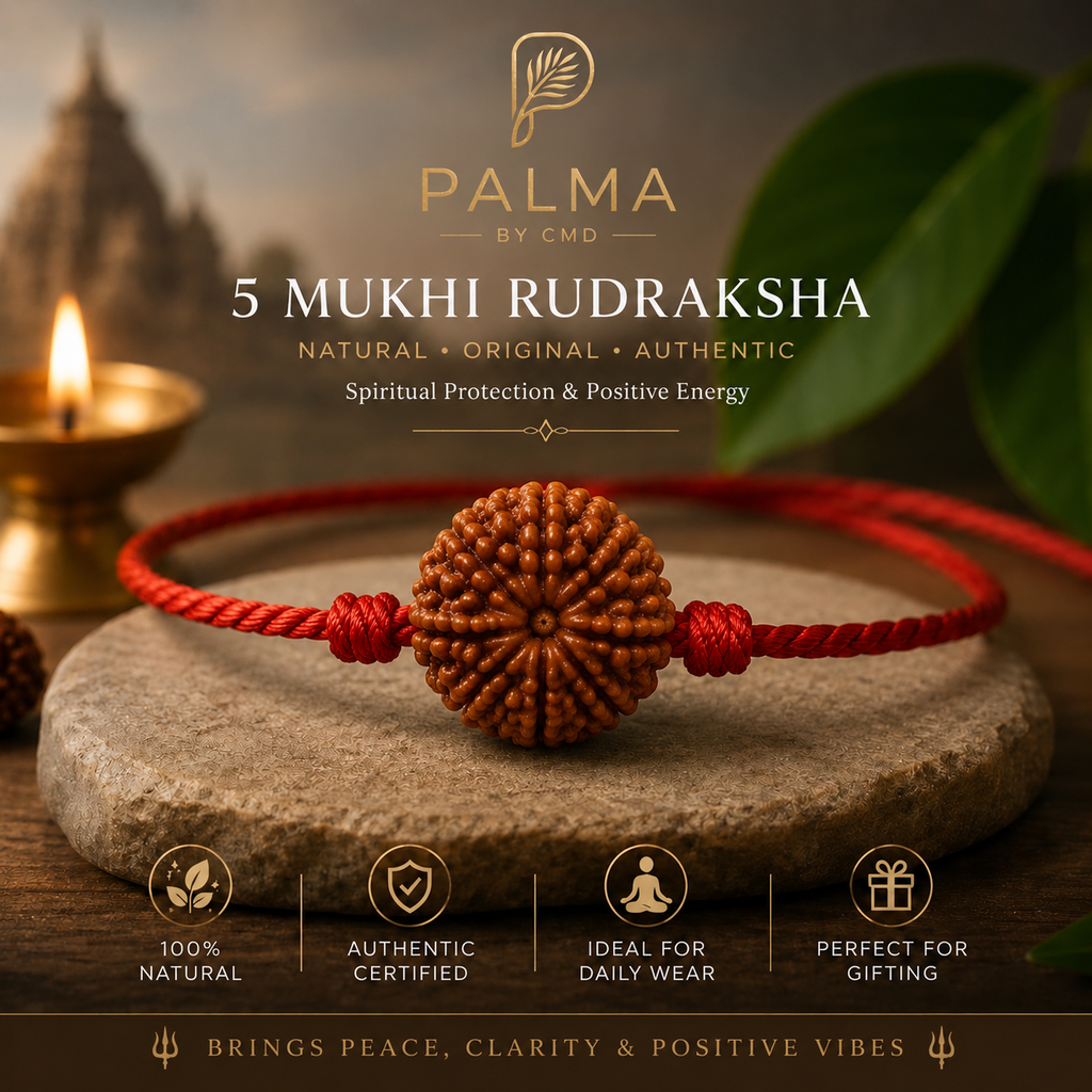 Original 5 Mukhi Rudraksha Bracelet | Natural Rudraksha with Premium Red Thread | PALMA